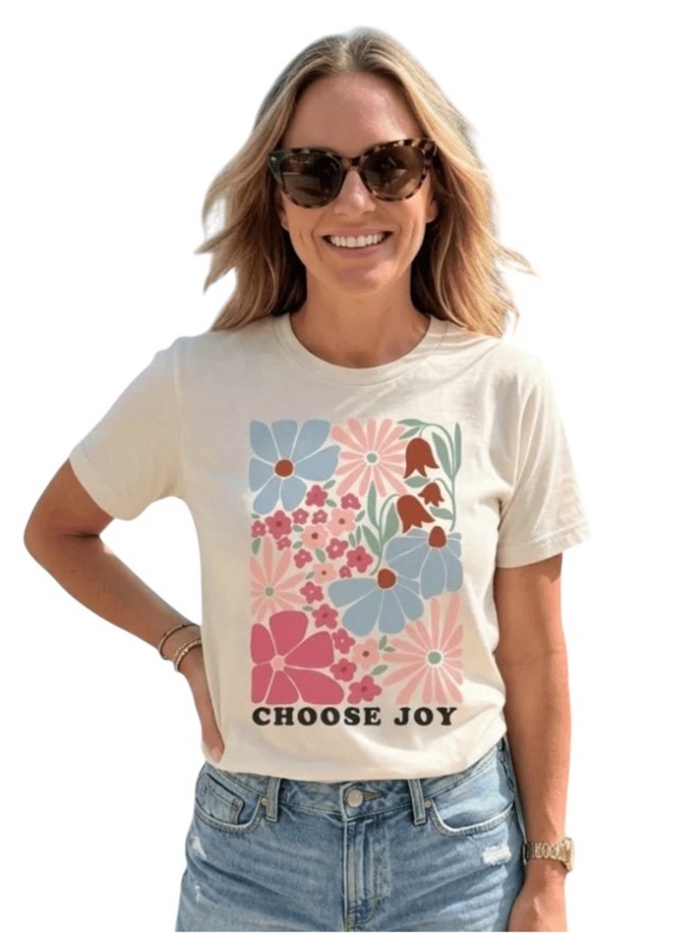 Choose Joy Floral Graphic Tee XL 21” p2p Vintage White